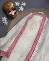 Indiehaat|Kota Doria Gota Patti White Suit(Top+Bottom+Dupatta)