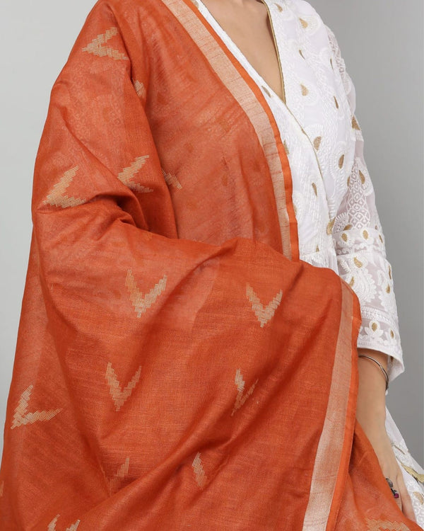 Indiehaat | Pure Cotton Brown Ikkat Dupatta