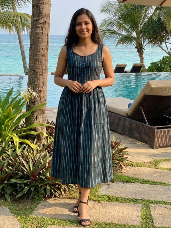 Trendy Pure Cotton Black Ikkat Dress