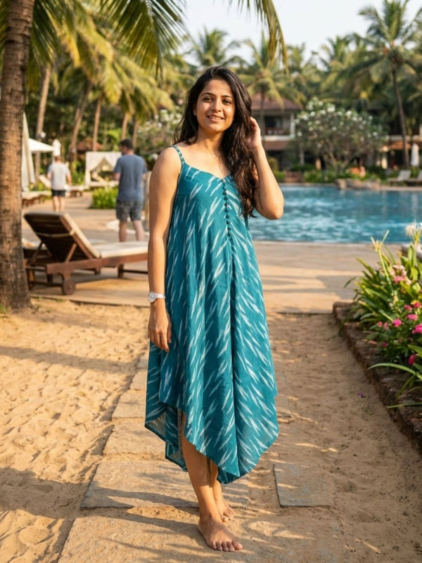 Urban Pure Cotton Rama Blue Ikkat Dress