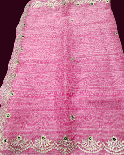 Indiehaat | Kota Cotton Bandhej Gota Patti Pink Saree