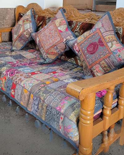 Indiehaat|Kambadiya Blue Sofa Throw & Cushion Cover|Elegant DÃƒÂ©cor