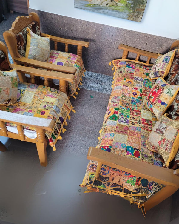 Indiehaat|Kambadiya Yellow Sofa Throw & Cushion Cover|Elegant DÃƒÂ©cor