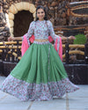 Indiehaat | Blockprinted Cotton Green & Pink Lehanga Choli Set