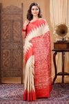 Silkmark Tussar Lucid Blockprint Beige & Red Saree