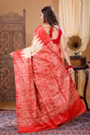 Silkmark Tussar Lucid Blockprint Beige & Red Saree