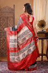 Silkmark Tussar Bright Blockprint Black & Cream Saree