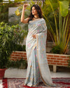 Lucid Silk Linen Embroidered Ash Gray Saree