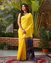 Silkmark Ghicha Tussar Inspiring Yellow & Blue Saree