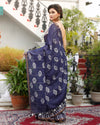 Wax Batik Hand Dyed Kota Silk Saree Slate Blue