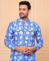 Indiehaat | Royal Reflection BlockPrinted Cotton Kurta Pyjama Serene Blue