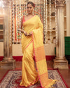 Indiehaat | Mul Cotton Jamdani Weaving Yellow Saree