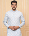 Indiehaat | Royal Reflection BlockPrinted Cotton Kurta Pyjama Light Blue