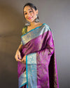 Indiehaat | Soft Kashmiri Silk Zari Woven Contrast Purple Saree