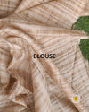 Pure Ghicha Tussar Silk Biege Saree with Running Blouse SilkMark Certified-Indiehaat