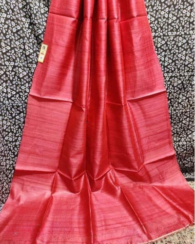 Silkmark Ghicha Tussar Beautiful Red Saree