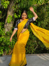 Majestic Handwoven Pure Linen Yellow Saree