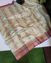 Indiehaat | Banarasi Tissue Silk Beige Embroidered Saree