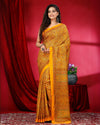 Indiehaat | Kashmiri Silk Yellow Printed Saree