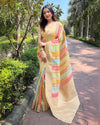 Indiehaat | Organza Multicolor Zari Woven Peach Saree