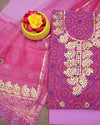 Indiehaat|Kota Doria Gota Patti Pink Suit(Top+Bottom+Dupatta)