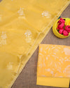 Indiehaat|Kota Doria Embroidered Yellow Suit(Top+Bottom+Dupatta)