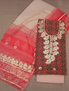 Glimmering Kota Doria Gota Patti Red & Beige Suit