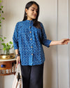 Indiehaat | Kanchi Cotton Peplum Tops Icy Blue BlockPrinted