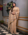 Indiehaat | Mul Cotton Printed Saree Yellow & White