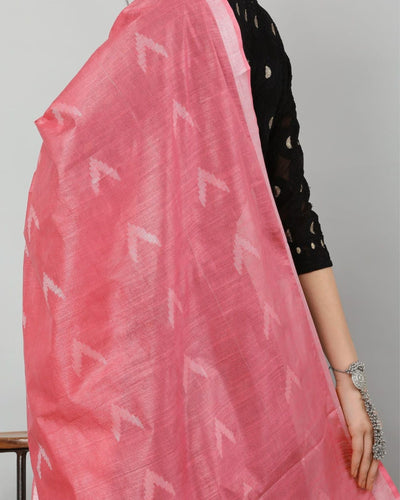 Indiehaat | Pure Cotton Peach Ikkat Dupatta