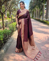 Indiehaat | Banarasi Jaal Katan Silk Zari Woven Maroon Saree