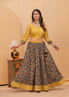 Indiehaat | Blockprinted Black & Yellow Lehanga Choli Set