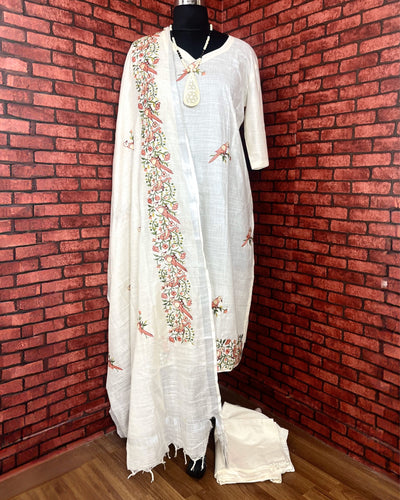 Indiehaat | Pure Linen Embroidered Off White Stitched Suit