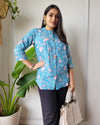 Indiehaat | Pure Cotton Peplum Top Blue Blockprinted