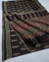 Indiehaat | Chanderi Silk Ajrakh Print Saree Black