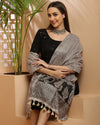 Indiehaat | Katan Silk Blockprint Dupatta Black