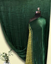 Indiehaat | Modal Silk Plain Green Saree | Lush