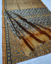 Indiehaat | Chanderi Silk Ajrakh Print Saree Yellow