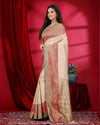 Indiehaat | Banarasi Silk Brocade Weaving Beige Saree