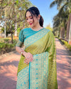 Indiehaat | Pure Tissue Silk Zari Woven Green Saree