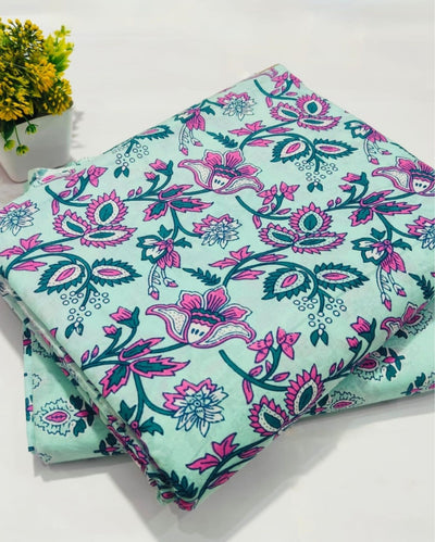 Indiehaat | Blockprinted Cotton Suit (Top & Bottom) Sea Green