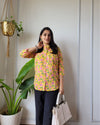 Indiehaat | Pure Cotton Peplum Top Yellow Blockprinted