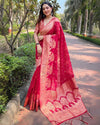 Indiehaat | Organza Floral Rainbow Zari Woven Pink Saree