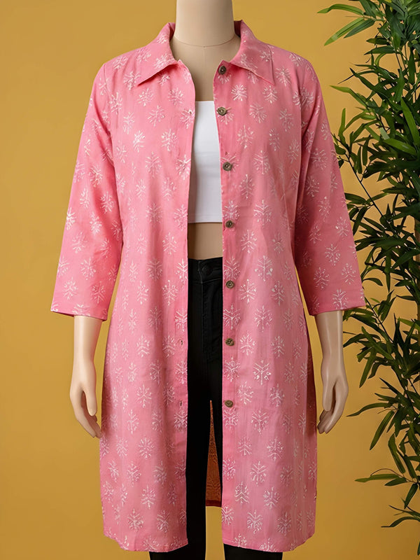 Avaran Roop Pure Cotton Blockprint Winter Jacket Coral Pink