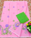 Indiehaat | Kota Cotton Cross Stitch Embroidery Pink Saree