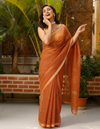 Pure Cotton Kota Doria Saree Brown Jaal Embroidery