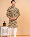 Indiehaat | Ajrakh Printed Cotton Kurta Pyjama Beige