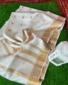 Indiehaat|Kota Silk White Color Saree Jaquard Weaving Golden Zari Work With Blouse