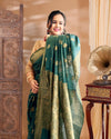 Indiehaat | Banarasi Silk Green Saree Jaquard Weaving With Running Blouse