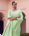 Indiehaat | Silk Linen Banarasi Brocade Green Saree